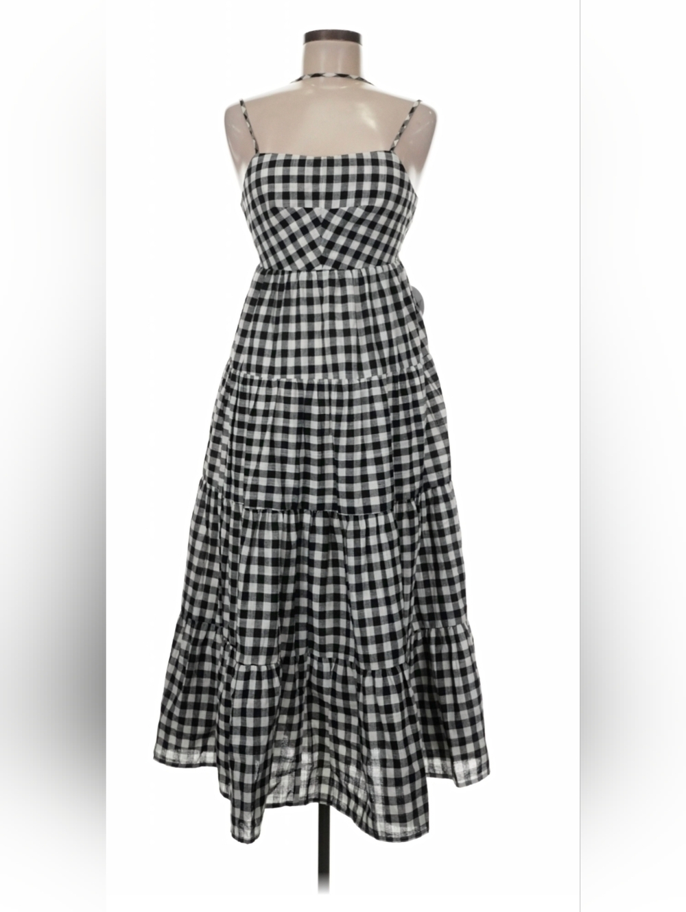 Petal & Pup Black and White Gingham Tiered Maxi Dress Size M/L NWT